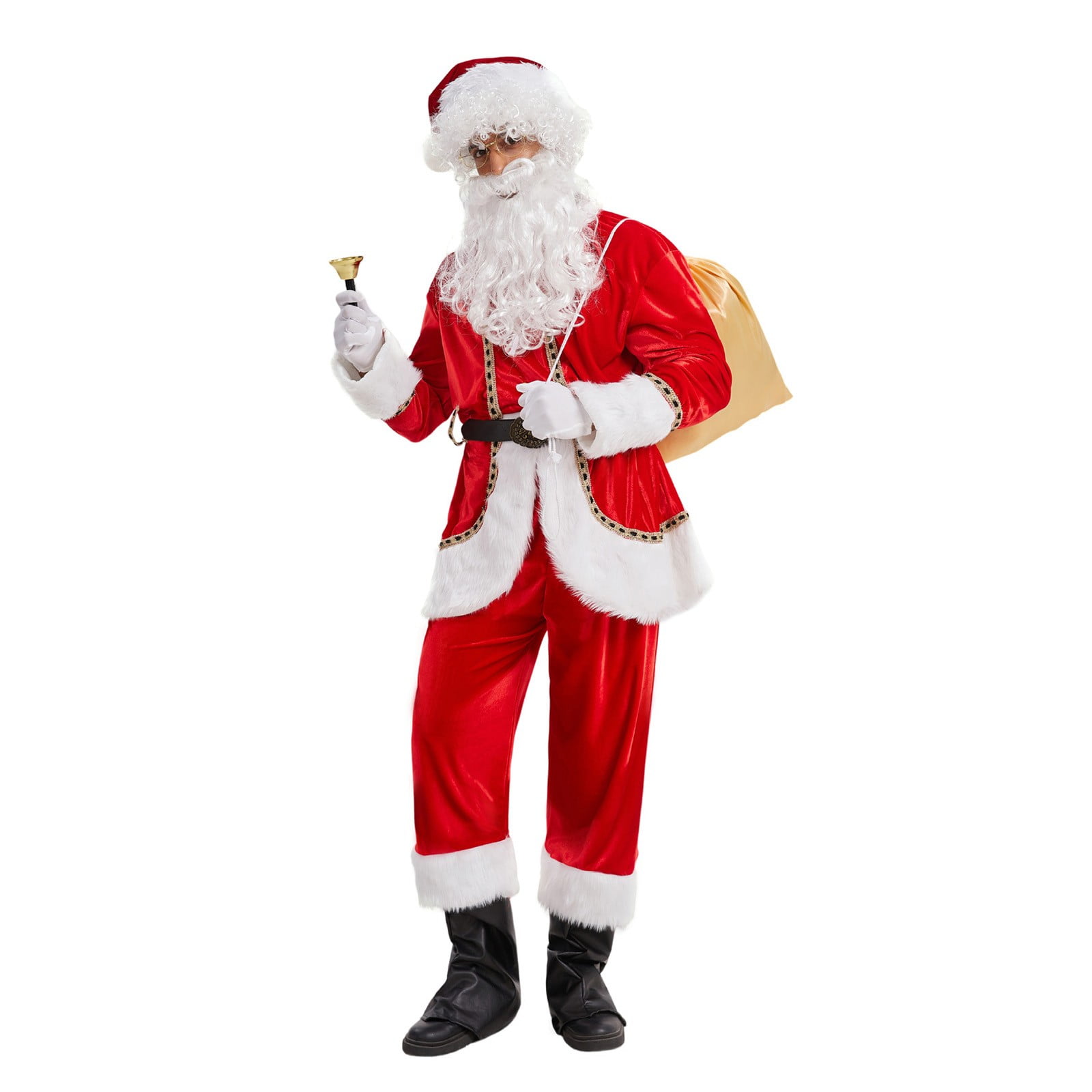 Santa Claus Outfit for Men Adult Santa Suit 9PCS Red Velvet Santa Set ...