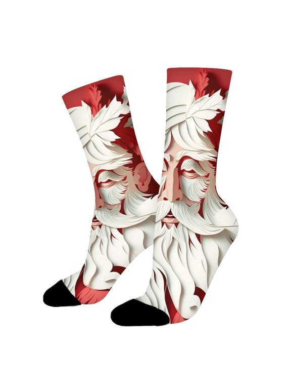 Santa Claus Paper Cutouts Funny Novelty Crew Socks for Women Men Sports