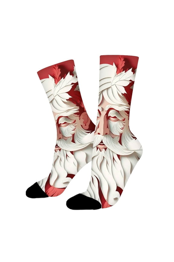 Santa Claus Paper Cutouts Funny Novelty Crew Socks for Women Men Sports