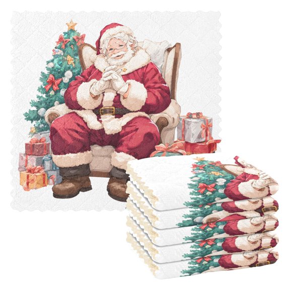 Santa Claus Pattern Dish Towels 6 Pack Kitchen Cleaning Dish Cloths Absorbent Reuseable Cleaning Cloths 11'' x 11''