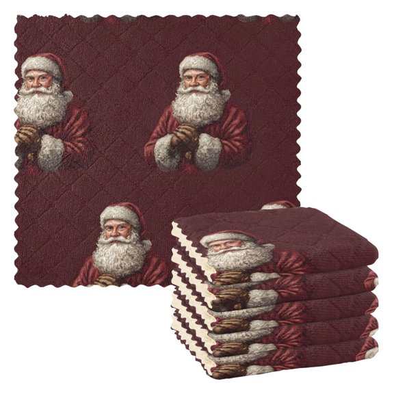 Santa Claus Pattern Dish Towels 6 Pack Kitchen Cleaning Dish Cloths Absorbent Reuseable Cleaning Cloths 11'' x 11''