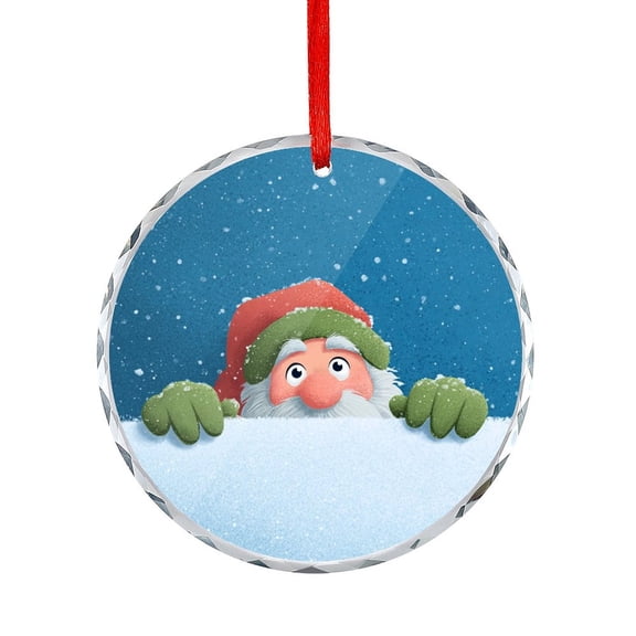 Santa Claus Peeking with Snowflakes Crystal Glass Christmas Ornament Christmas Santa Claus Round Glass Hanging Ornament Holiday Ornaments Decoration for Home