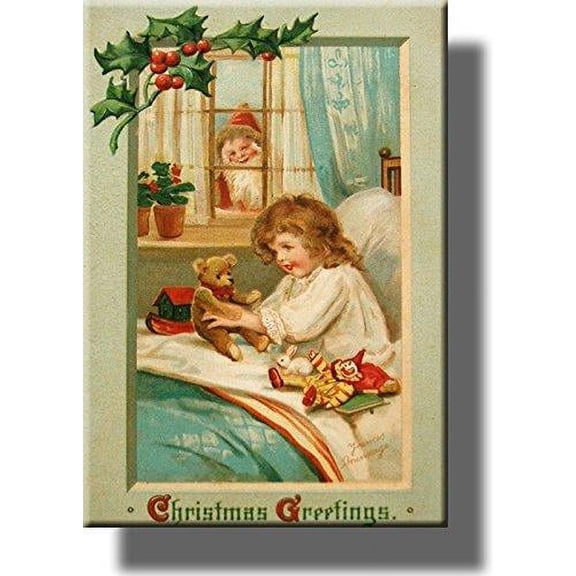 Santa Claus Peeking Through Window, Christmas Greeting Picture on Stretched Canvas, Wall Art Decor, Ready to Hang!