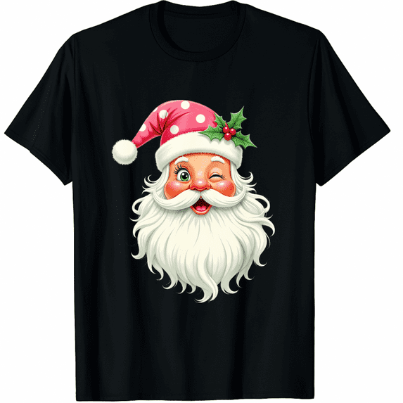 Santa Claus Pink Christmas Face Old Xmas Vintage Pink Santa T-Shirt for Adults Men and Women