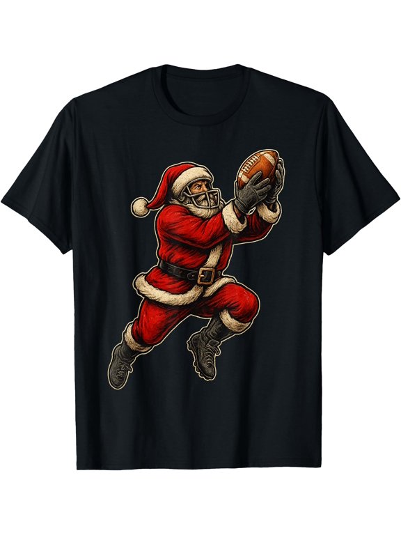 Santa Claus Playing American Football Christmas Fan T Classic Message T-Shirt