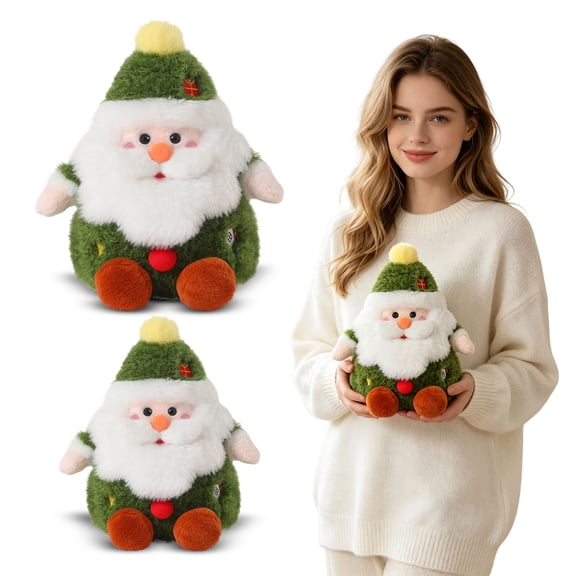 Santa Claus Plush Toy with Green Outfit and Fluffy White Beard, 13 Inches, Green and White, for Kids and Holiday Display, Stuffed Animal