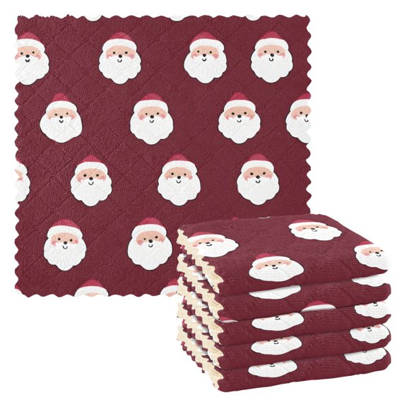 Santa Claus Portrait Dish Towels 6 Pack Kitchen Cleaning Dish Cloths Absorbent Reuseable Cleaning Cloths 11'' x 11''