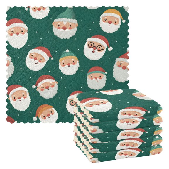 Santa Claus Portrait Dish Towels 6 Pack Kitchen Cleaning Dish Cloths Absorbent Reuseable Cleaning Cloths 11'' x 11''