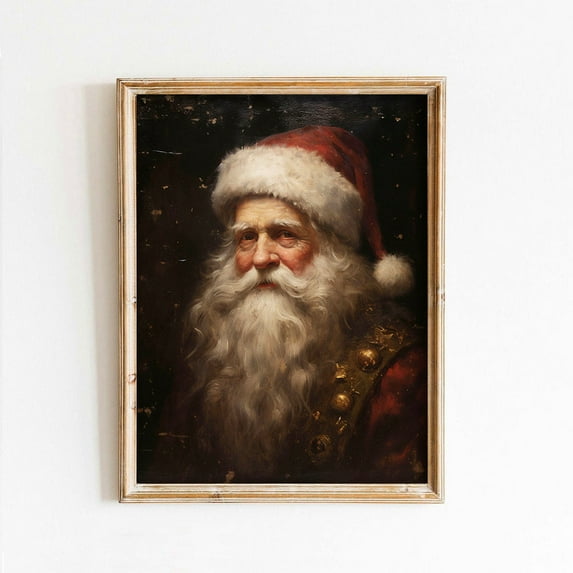 Santa Claus Portrait On Black Christmas Art Print Poster Wall Decor Canvas Art Prints Painting Picture Artwork Home Bedroom Decoration No Frame