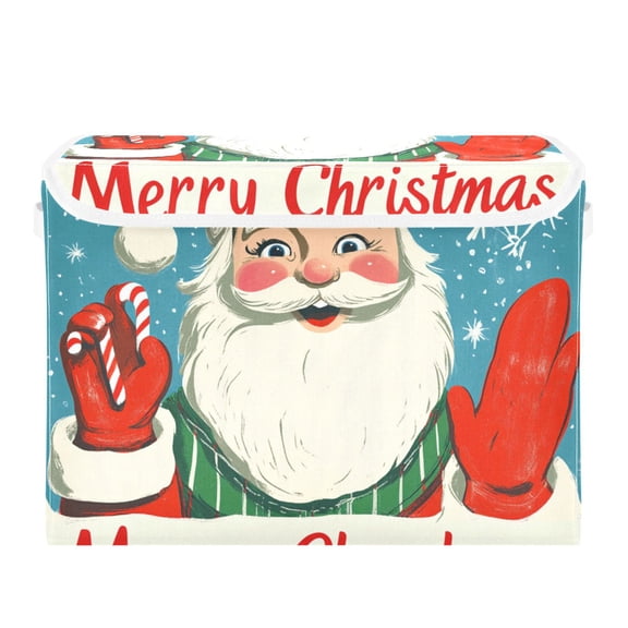 Santa Claus Poster Large Storage Bins with Linen Collapsible Lid Storage Box 16.7 x 12.6 x 11.8in