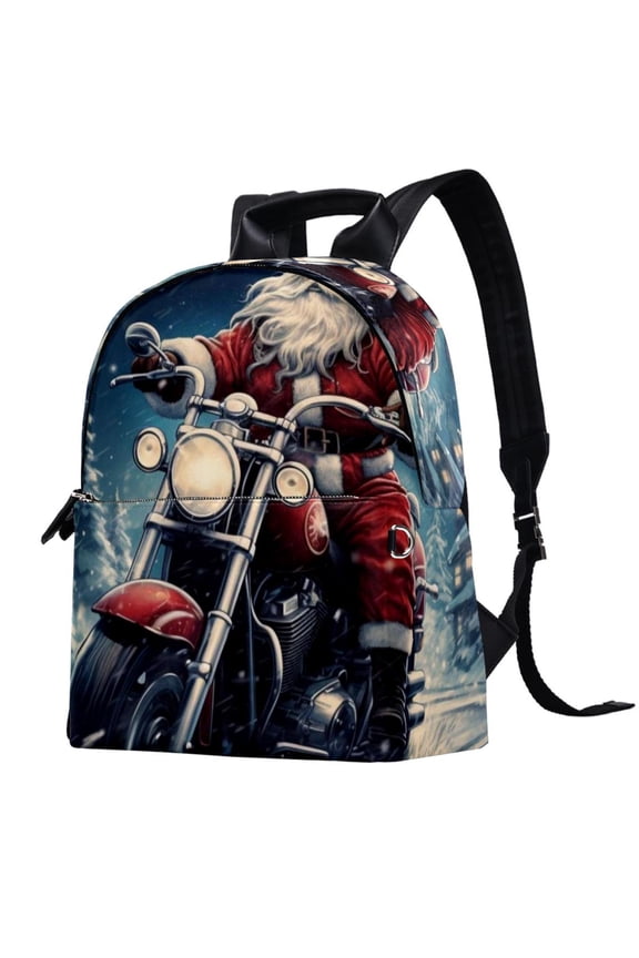 Santa Claus Preppy Leather Backpack with Adjustable Shoulder Straps, Large Capacity, Printed Design - Cool Men Women Teens Work School Camping Bag