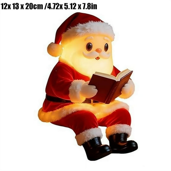 Santa Claus Reading Book Night Light, Vintage Light Up Santas Statue Battery Operated for Christmas Table Mantle Decor
