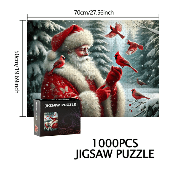 Santa Claus, Red Cardinal Bird Puzzle 500pcs/1000pcs Large Puzzle Game Gift Family Interactive Game Puzzle DIY Home Decoration Brain Challenge