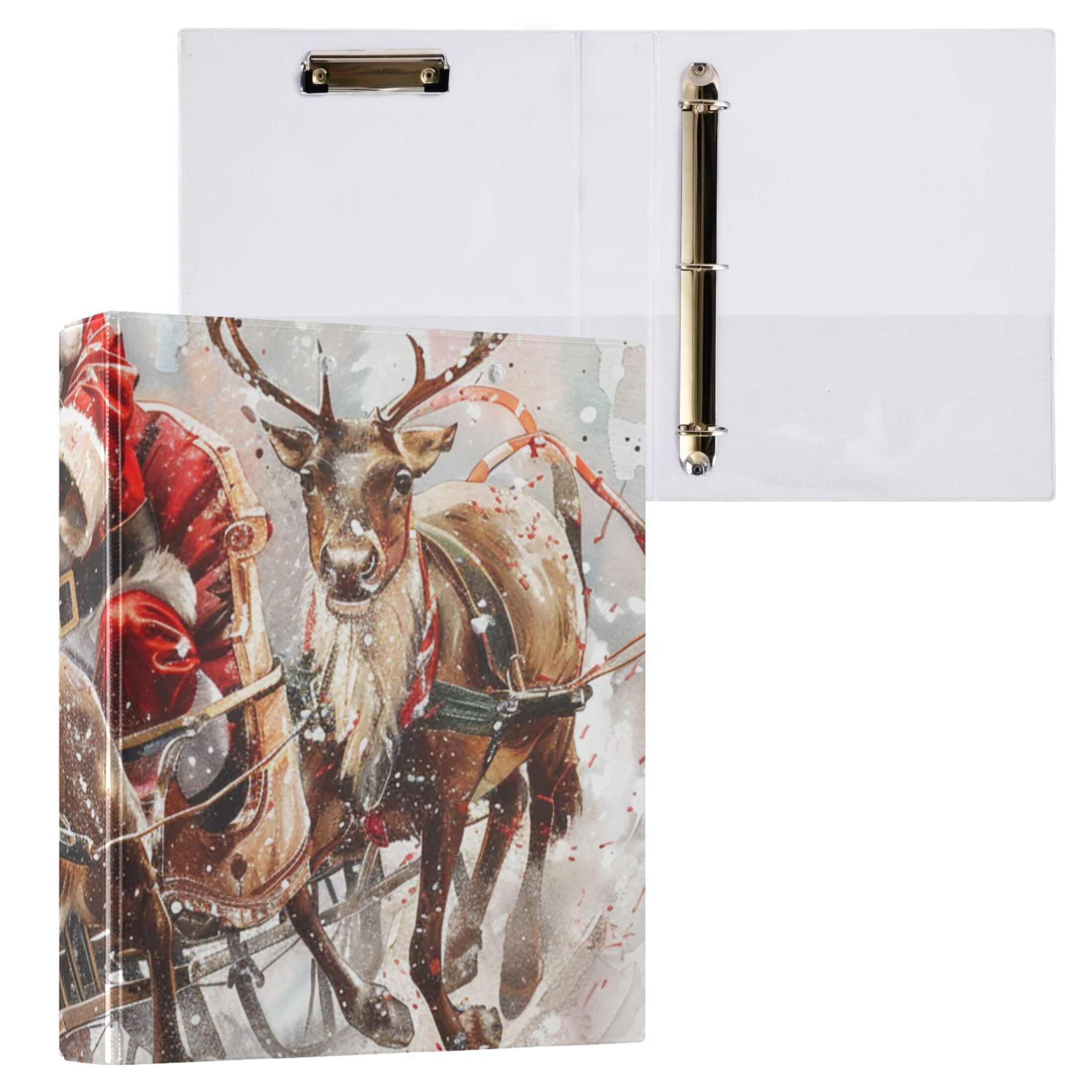 Santa Claus Reindeer 3 Ring Binders 1.5 inch Hardcover File Folders with Interior Pockets A4 Size Organizer for School Office Hospital