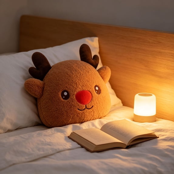 Santa Claus Reindeer Christmas Pillow Plush Decorative Cushion Soft Holiday Home Decor for Sofa Bed Chair Living Room Bedroom Office Seasonal Gift 15 inch B