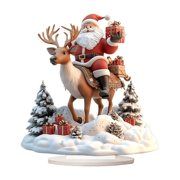 Santa Claus And Reindeer Flat Ornament Set, 2D Christmas Tabletop Decor For Home, Festive Figurine For Shelf Mantle, Holiday Party Decoration And Gift