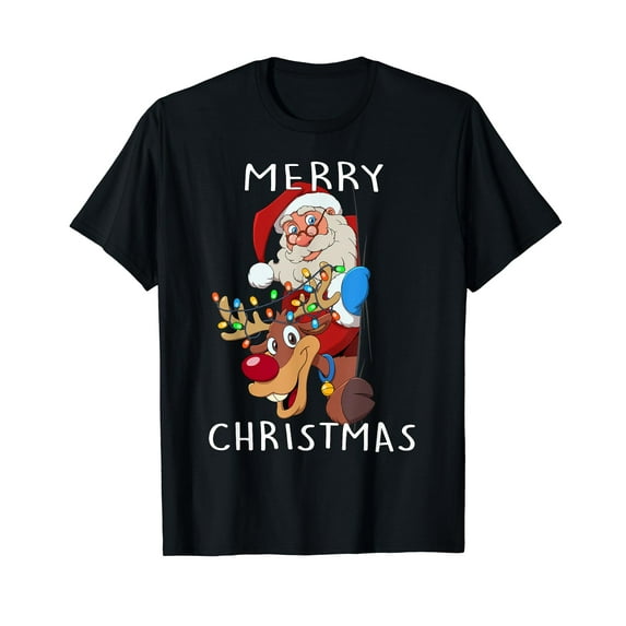Santa Claus Reindeer Merry Christmas Men Women Family T-Shirt