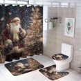 thumbnail image 1 of Santa Claus Reindeer Vintage 4 Pcs Shower Curtain Set with Rug Bathroom Sets with Waterproof Fabric And Non-Slip Rugs Toilet Lid Cover Bath Mat Decor with Hooks, 1 of 8