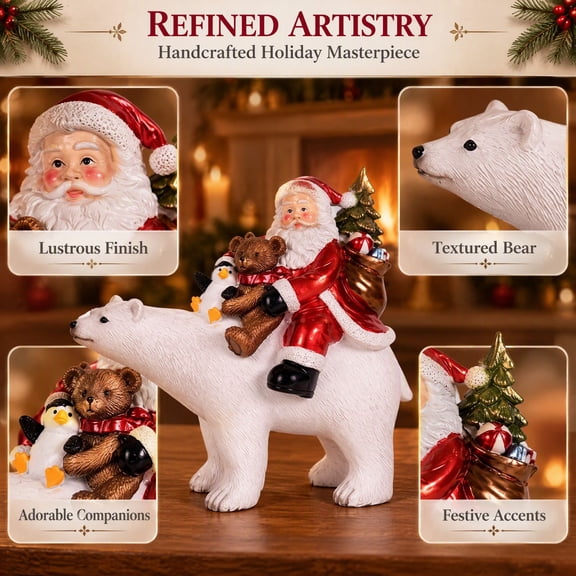 Santa Claus Resin Figurine, Christmas Tabletop Statue Santa Riding Polar Bear Holiday Decor