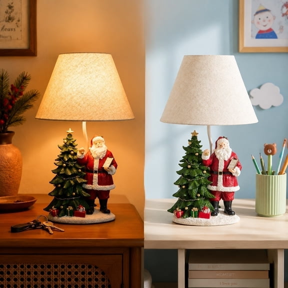 Santa Claus Resin LED Tabletop Lamp, Cool Touch Safe Soft Ambient Glow Compact No Assembly Space Saving Holiday Accent, Nightstand Mantel Decor for Christmas Home Office Seasonal Decoration