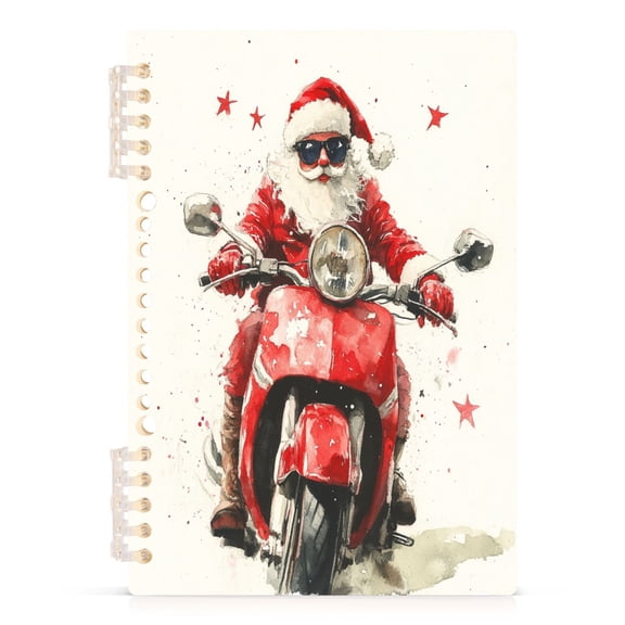 Santa Claus Rides Motorcycle Notebooks 1-subject Journal 60 Sheets A5 College Ruled Paper Detachable Ring 8.3"x5.7"