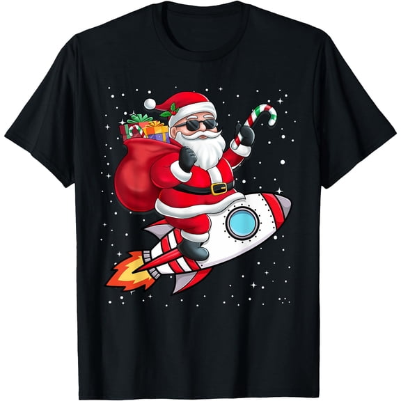 Santa Claus Riding A Space Rocket Christmas Boy Girl Kids T-Shirt