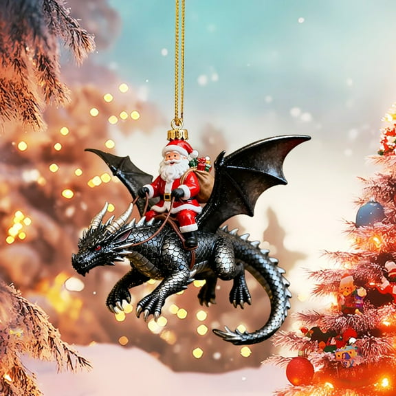 Santa Claus Riding Dragon Christmas Ornaments,Funny Acrylic Dragon Santa Hanging Decor for Christmas Tree Home Car Yard or Window Holiday Decorations Xmas Gifts for Men Women