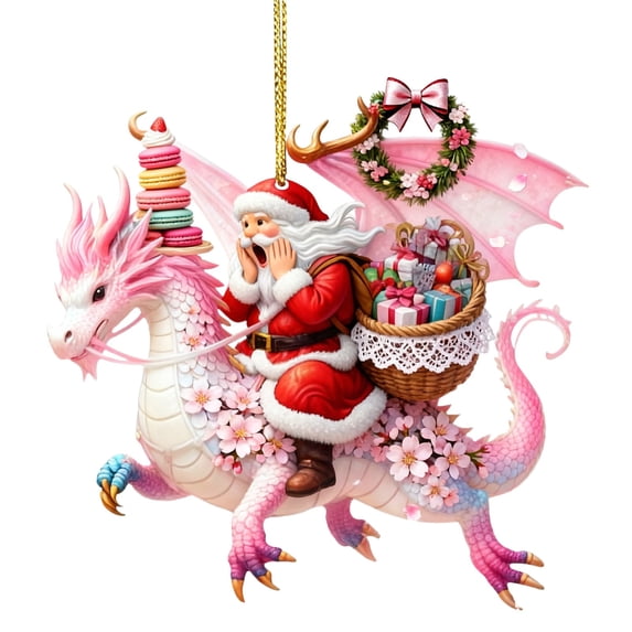 Santa Claus Riding a Dragon for Christmas Tree Decorations,Funny Acrylic Riding Dragon Santa Christmas Ornaments for Home Holiday Party Yard Windows Decor