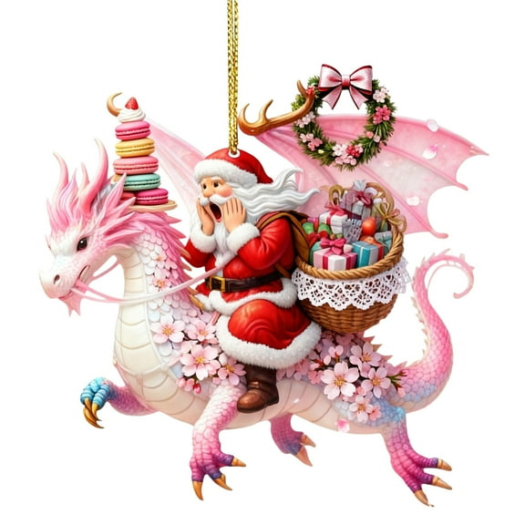 Santa Claus Riding a Dragon for Christmas Tree Decorations,Funny Acrylic Riding Dragon Santa Christmas Ornaments for Home Holiday Party Yard Windows Decor