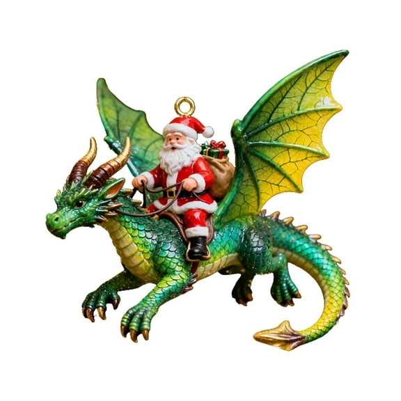 Santa Claus Riding Dragon Ornament Christmas Tree Decoration 2D Flat Acrylic Holiday Pendant Festive Decor for Car and Home