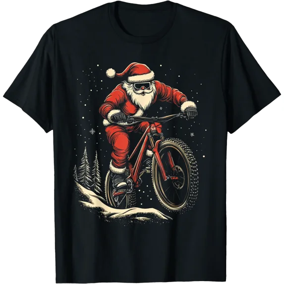 Santa Claus Riding Mountain Bike Christmas Mtb Biker Classic Theme T ...