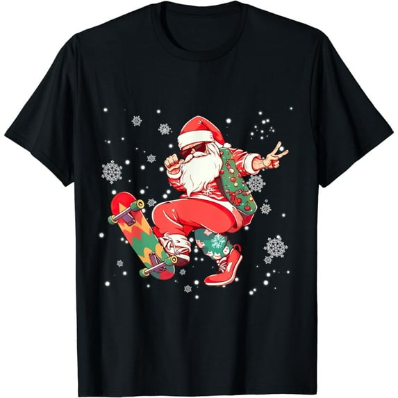 Santa Claus Riding Skateboard Skater Skateboarding Christmas T-Shirt