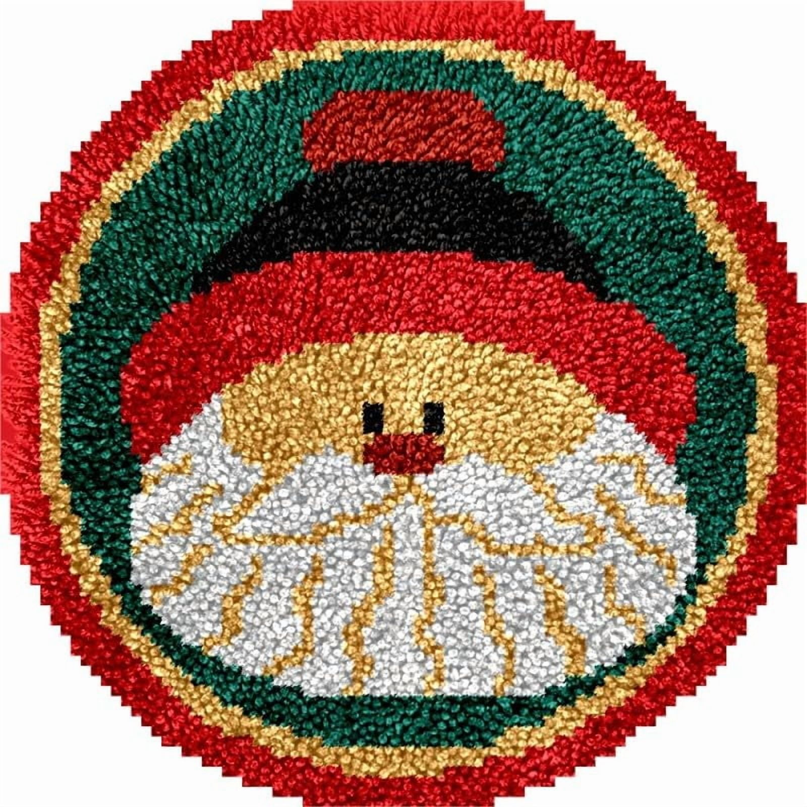 Santa Claus Round Shape Latch Hook Rug Kits Set for Starter Crochet Hook Cushion Mat Sofa Seat Cushion Crocheting Kits with Preprinted Canvas Crochet Yarn Kits 50X50cm (ui26)