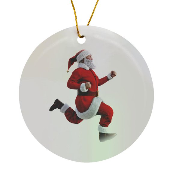 3drose, Santa Claus Running to His Left, Circle Porcelain Ornament