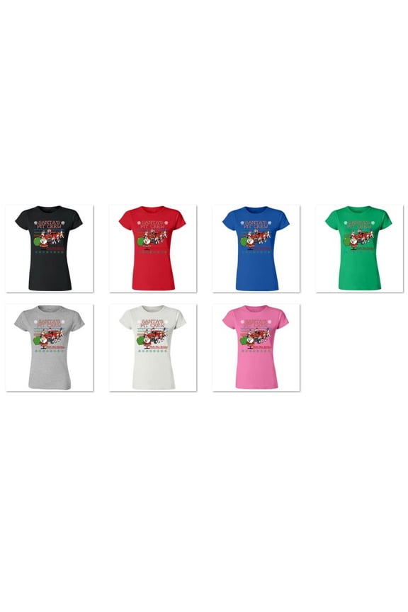 Santa Claus Santa's Pit Crew Christmas Printed Lady T-shirt Short Sleeve T-Shirt Soft and Comfy Shirt, Lightweight Shirt Color Red Large