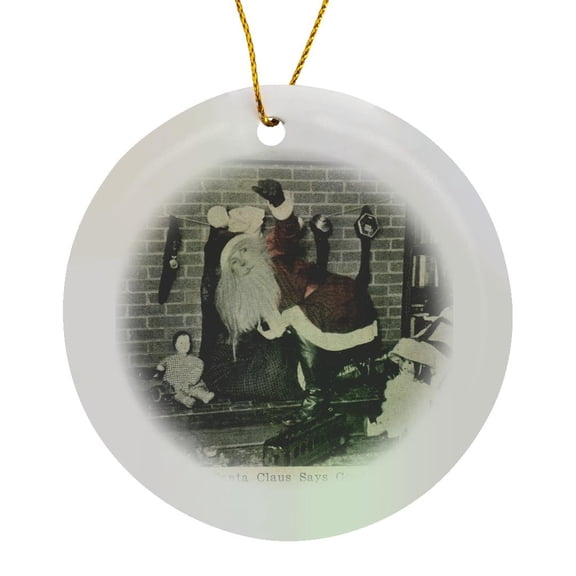 3drose, Santa Claus Says Goodbye, Circle Porcelain Ornament