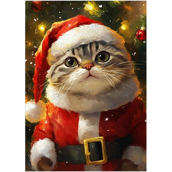 Santa Claus Scottish Fold Cat Jigsaw Puzzle 500 Pieces for Adults - Cozy Xmas Holiday Gift for Pet-Loving Family in Christmas