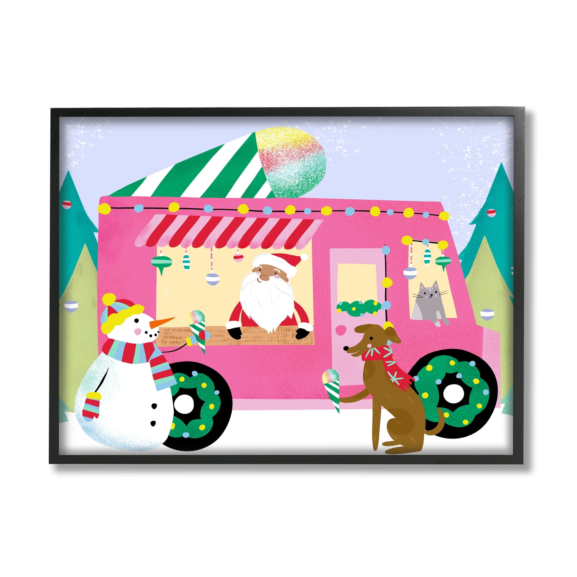 Santa Claus Serving Snow Cones Whimsical Design Transportation Graphic Art Framed Art Print Wall Art