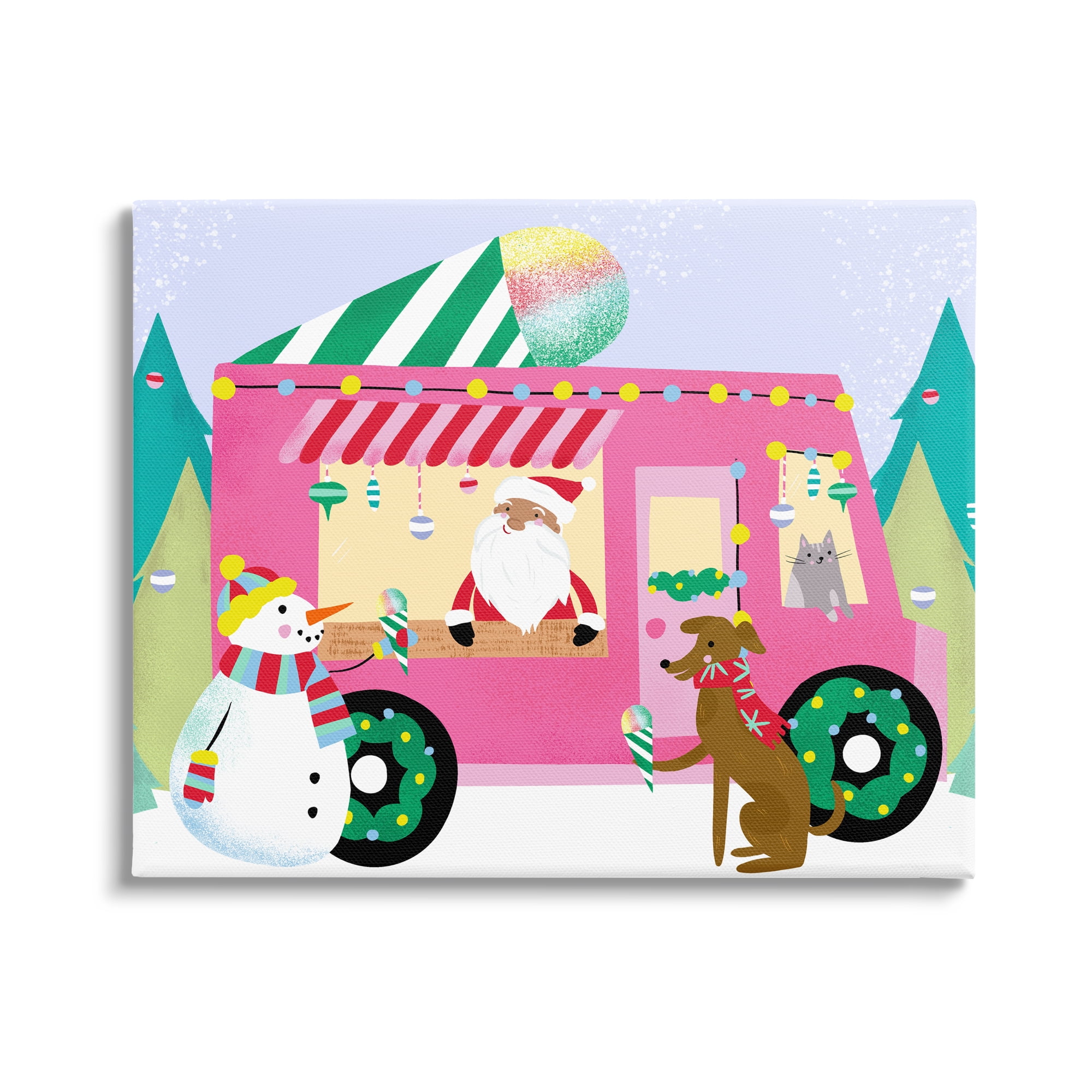 Santa Claus Serving Snow Cones Whimsical Design Transportation Graphic Art Gallery-Wrapped Canvas Print Wall Art