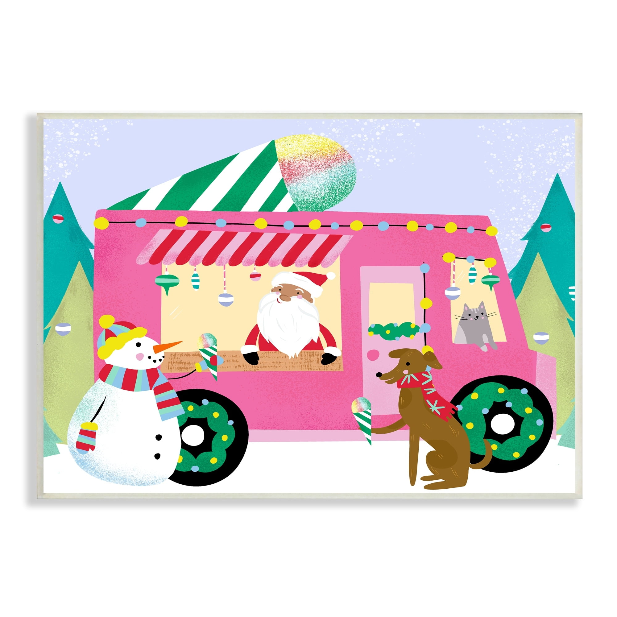 Santa Claus Serving Snow Cones Whimsical Design Transportation Graphic Art Unframed Art Print Wall Art