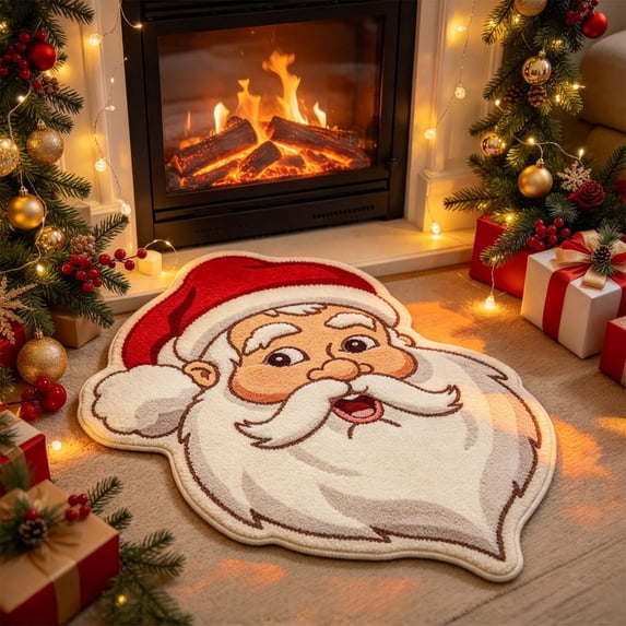 Santa Claus Shape Bath Rug, Shaggy Soft and Absorbent Bath Rug, Non-Slip Thick Plush Machine Washable Dry Bath Mats for Bathroom, Living Room, Tub and Shower Home Decor, 31.49 x 19.68 Inch