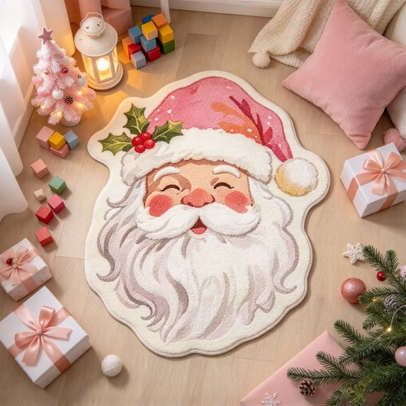 Santa Claus Shape Bath Rug, Shaggy Soft and Absorbent Bath Rug, Non-Slip Thick Plush Machine Washable Dry Bath Mats for Bathroom, Living Room, Tub and Shower Home Decor, 31.49 x 19.68 Inch