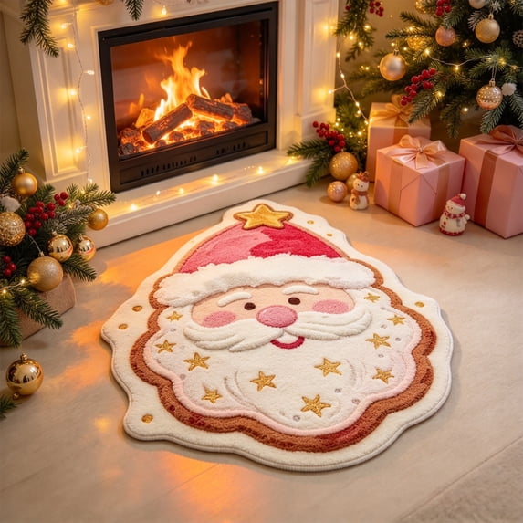 Santa Claus Shape Bath Rug, Shaggy Soft and Absorbent Bath Rug, Non-Slip Thick Plush Machine Washable Dry Bath Mats for Bathroom, Living Room, Tub and Shower Home Decor, 31.49 x 19.68 Inch