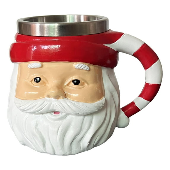 Santa Claus Shaped Mug with Stainless Steel Liner, Christmas Coffee Mug for Hot Drinks, Unique Festive Drinkware Accent for Home & Office, Xmas Gift for Coffee Lovers