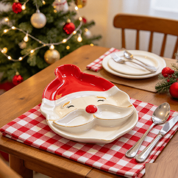Santa Claus Shaped Plate,Cute Ceramics Christmas Plate,Winter Festive Serving Tray for Cookies,Snacks and Appetizers,Holiday Tabletop Decor & Gift