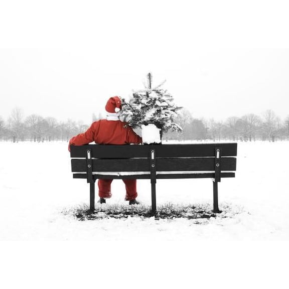 Santa Claus Sitting on Park Bench Poster Size 24''x36''-Gategoo