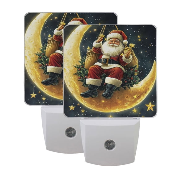 Santa Claus Sitting on The Moon LED Night Light with Smart Sensor Plug Into Wall Dusk to Dawn 2 packs