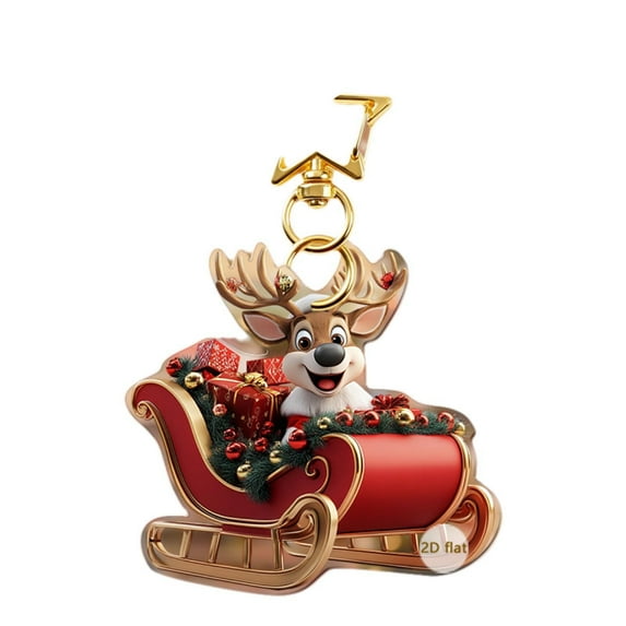 Santa Claus Sled Acrylic Keychain - Christmas Car Decorations, Backpack Charm, Stocking Stuffers, Holiday Gift, Tree Ornament