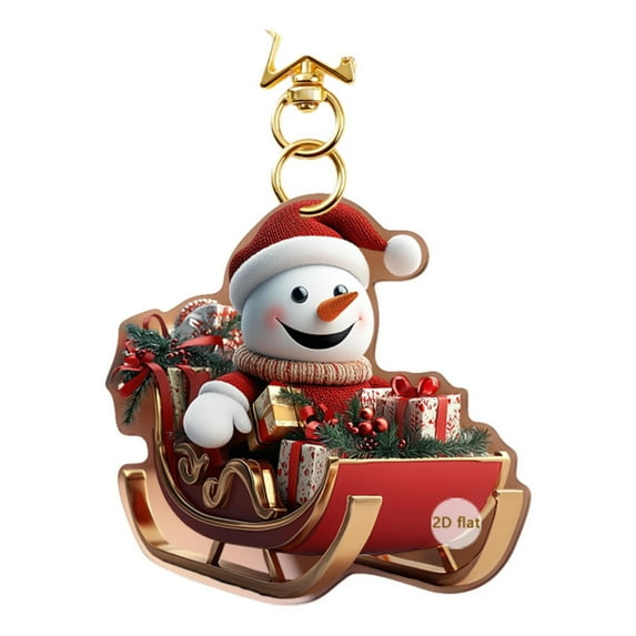 Santa Claus Sled Acrylic Keychain - Christmas Car Decorations, Backpack Charm, Stocking Stuffers, Holiday Gift, Tree Ornament