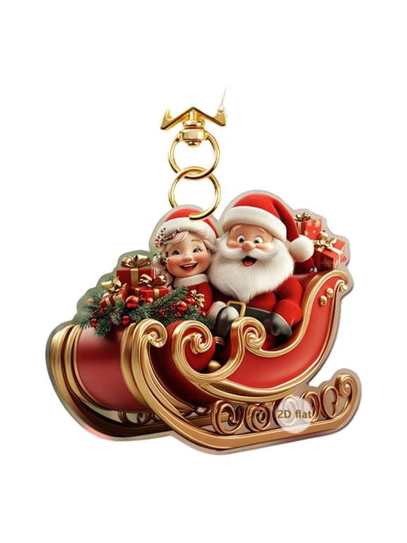 (Clearance)Santa Claus Sled Acrylic Keychain - Christmas Car Decorations, Backpack Charm, Stocking Stuffers, Holiday Gift, Tree Ornament